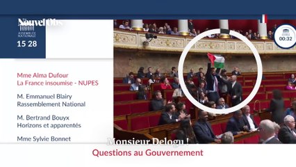 Un drapeau palestinien est brandi à l'Assemblée nationale par le député LFI Delogu