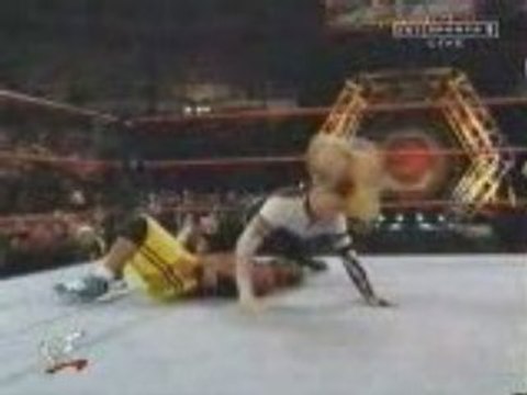 WWE - Jeff Hardy does a 450 splash on Scotty 2 Hotty