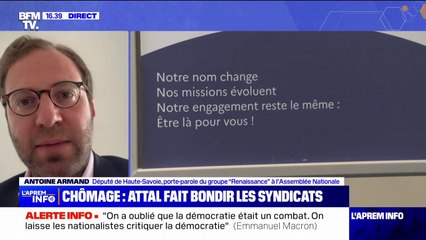 Chômage: "Ce qui est violent c'est la précarité (...) d'être au chômage" déclare Antoine Armand, député "Renaissance" de Haute-Savoie