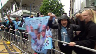 Manchester City fan interviews, parade and lifting Premier League trophy with fans