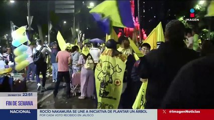 Aficionados del América celebran el bicampeonato en el Ángel de la Independencia