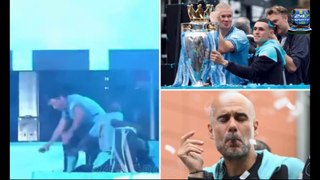 Jack Grealish comes close to falling off Man City's Premier League title parade bus TWICE… as Pep Guardiola enjoys a cigar and Phil Foden swigs champagne