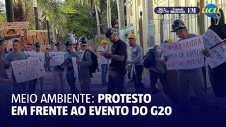 Protesto por energia limpa e sustentabilidade em frente a evento do G20