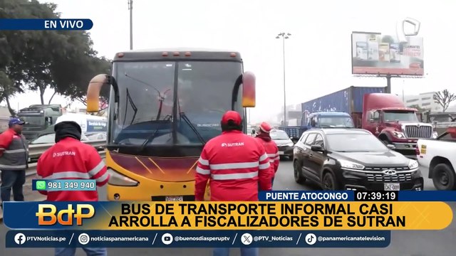 ¡Chofer se puso malcriado ! Bus de transporte informal casi atropella a fiscalizadores en puente Atocongo