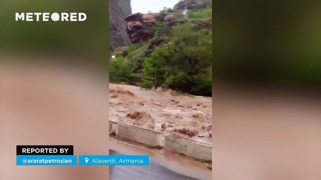 Torrential rains in northern Armenia cause a catastrophic rise of the Debed River