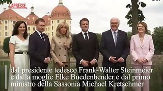 Macron a Dresda con la moglie accolto da Walter Steinmeier e consorte