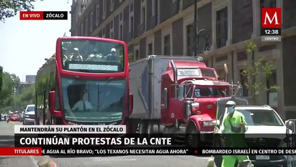 CNTE retiene camiones para montaje del escenario de Sheinbaum en CdMx