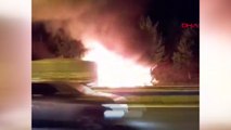 Seyir halindeki yolcu otobüsü alev alev yandı; olay anı kamerada