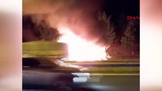 Seyir halindeki yolcu otobüsü alev alev yandı; olay anı kamerada