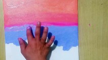 Painting a sunset with a crescent moon in oil paint and using my fingers _ How to draw