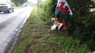 Tributes left  on the Cannock road , Penkridge.