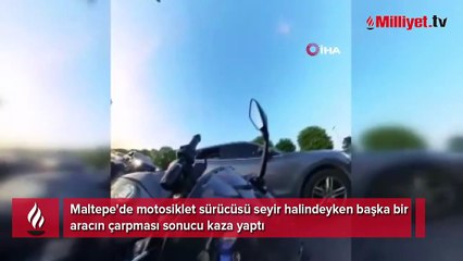Motosikletli kaza yaptığı anları böyle kaydetti