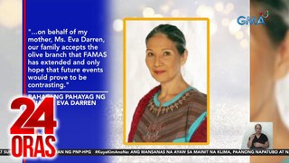 Pamilya ng batikang aktres na si Eva Darren, tinanggap ang paumanhin ng FAMAS | 24 Oras