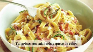 Tallarines con calabacín y queso de cabra