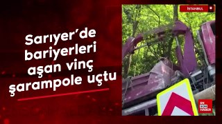 Sarıyer’de bariyerleri aşan vinç şarampole uçtu