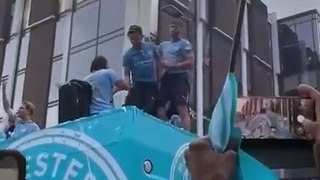 Manchester City Star Nearly Falls From Bus During Trophy Celebrations