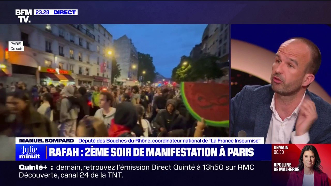 Manifestation propalestinienne à Paris: "Je souhaite qu'il y ait des mobilisations jusqu'à ce que ça bouge", affirme Manuel Bompard (LFI)