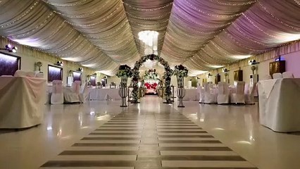 Banquets droneshoot coverage view and highlights  background decor arrangement setup view.