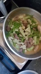 Chop suey with chicken gizzard, chayote, green beans, cauliflower, selecta milk