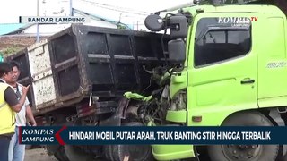 Hindari Mobil Putar Arah, Truk Banting Stir Hingga Terbalik