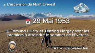  29 Mai 1953 - ️ L'ascension du Mont Everest - Edmund Hillary et Tenzing Norgay sont les premiers à atteindre le sommet de l'Everest. #everest #Everest2024 #Inoxtag #inoxtageverest #ino