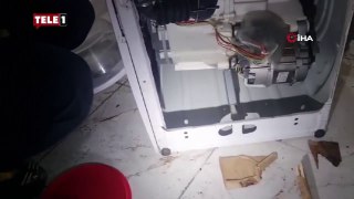 Çamaşır makinesinin içine kaçan yılan böyle çıkarıldı