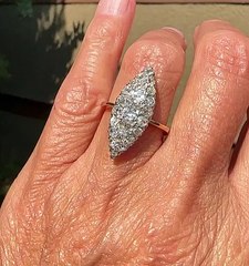 A Beautiful Antique Victorian Ring, 18K Gold Diamond Navette Ring