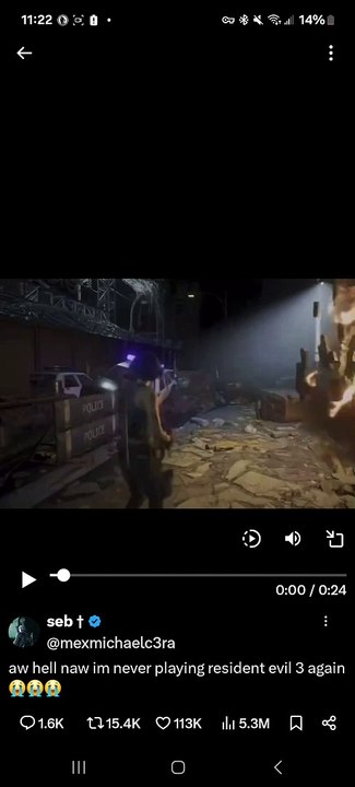 manualsideline - reaction to Resident Evil 3 on Twitter