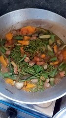 Pinakbet with bagoong, okra, squash , string beans with meat alukon