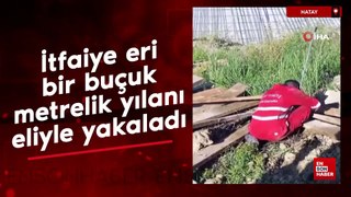 İtfaiye eri bir buçuk metrelik yılanı eliyle yakaladı