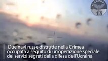 Ucraina, droni dell'intelligence di Kiev distruggono 2 motovedette russe in Crimea: le immagini