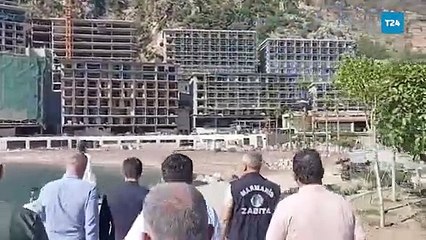 Marmaris'te yasağa uymayan Sinpaş’a ait inşaata zabıta baskını