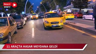 Kamyonetin çarptığı 11 araçta hasar meydana geldi