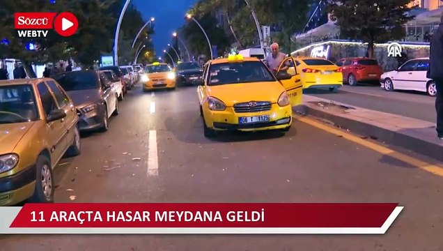 Kamyonetin çarptığı 11 araçta hasar meydana geldi