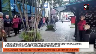 Largas filas en los cajeros para cobrar sueldos de trabajadores públicos, pensionados y jubilados provinciales