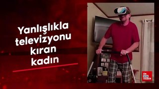 Yanlışlıkla televizyonu kıran kadın