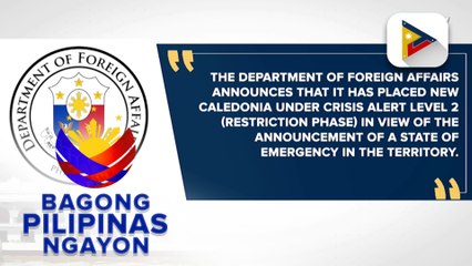 Alert Level 2, itinaas ng DFA sa New Caledonia