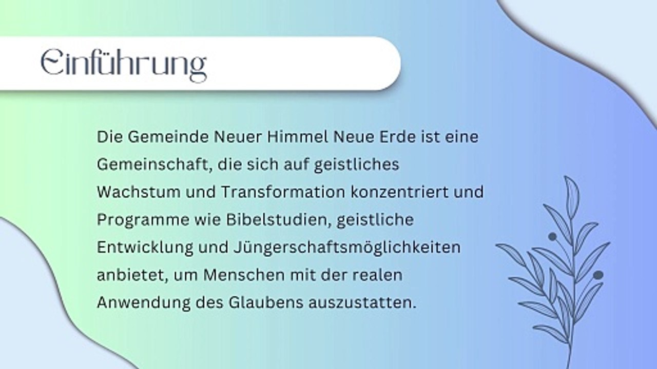 Revitalisieren Sie Ihren Geist: Treten Sie  bei Neuer Himmel Neue Erde Gemeinde Gottesdienstliche Versammlungen