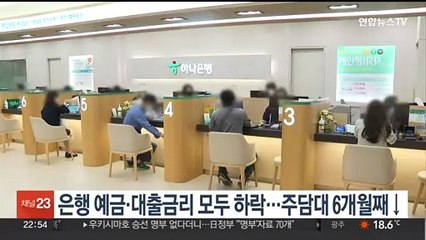 은행 예금·대출금리 모두 하락…주담대 6개월째↓