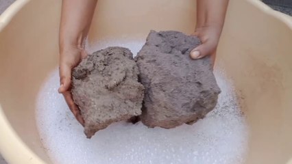 Dusty crunchy black  mud crumble DRY on paste and bubble Water  satisfying sound asmr