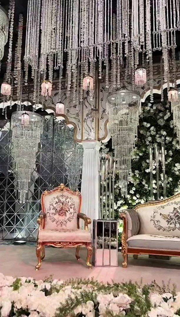 Banquets events decor work flower lighting bride stage video.