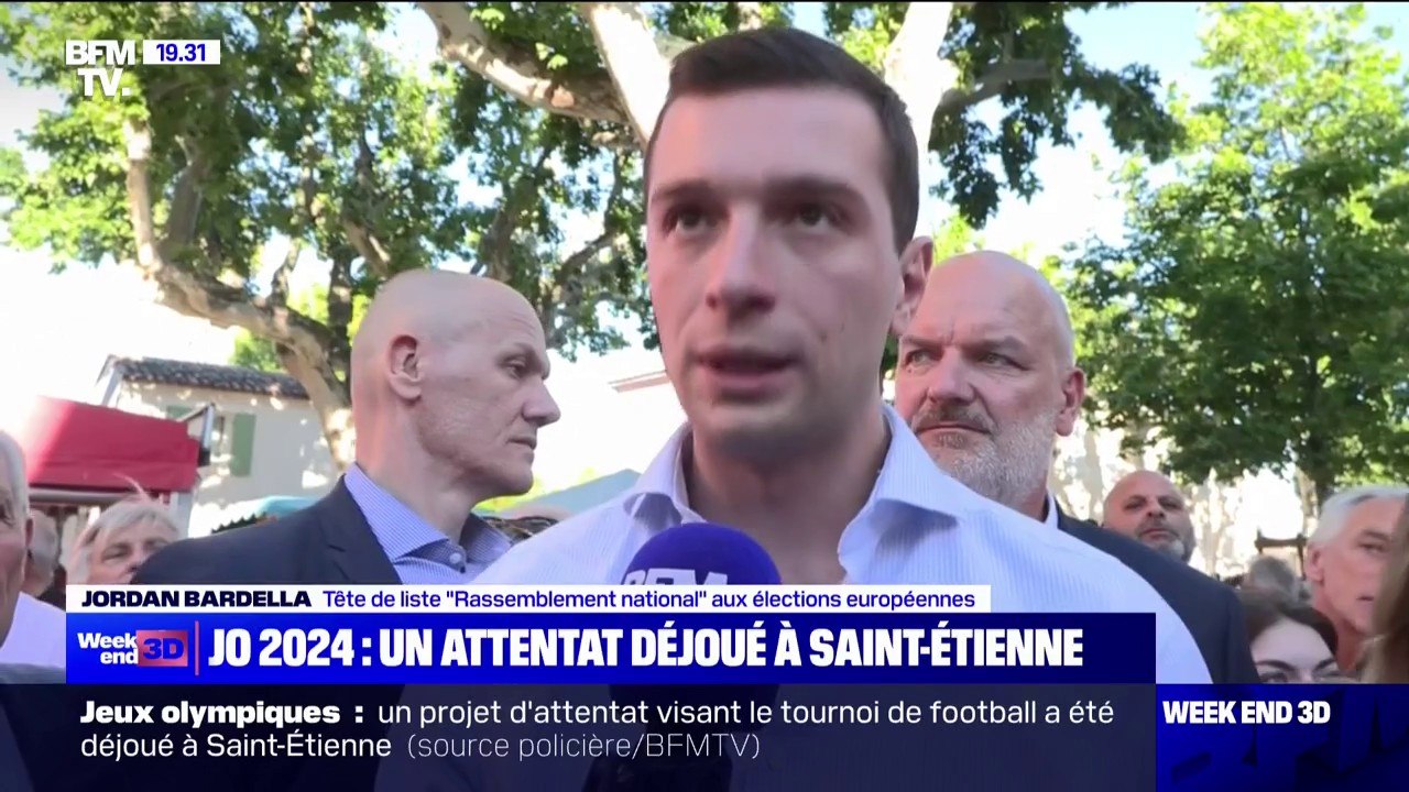 Attentat déjoué pour les JO à Saint-Étienne: "Le nombre de bombes humaines présentes sur le sol français est tel que nous pourrions craindre, évidemment, des débordements", réagit Jordan Bardella (RN)