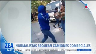 Normalistas saquean camiones comerciales en Michoacán