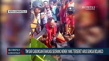 Tim Sar Gabungan Evakuasi Seorang Nenek Yang Terseret Arus Sungai Bolango