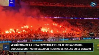 Vergüenza de la UEFA en Wembley: los aficionados del Borussia Dortmund sacaron muchas bengalas en el estadio