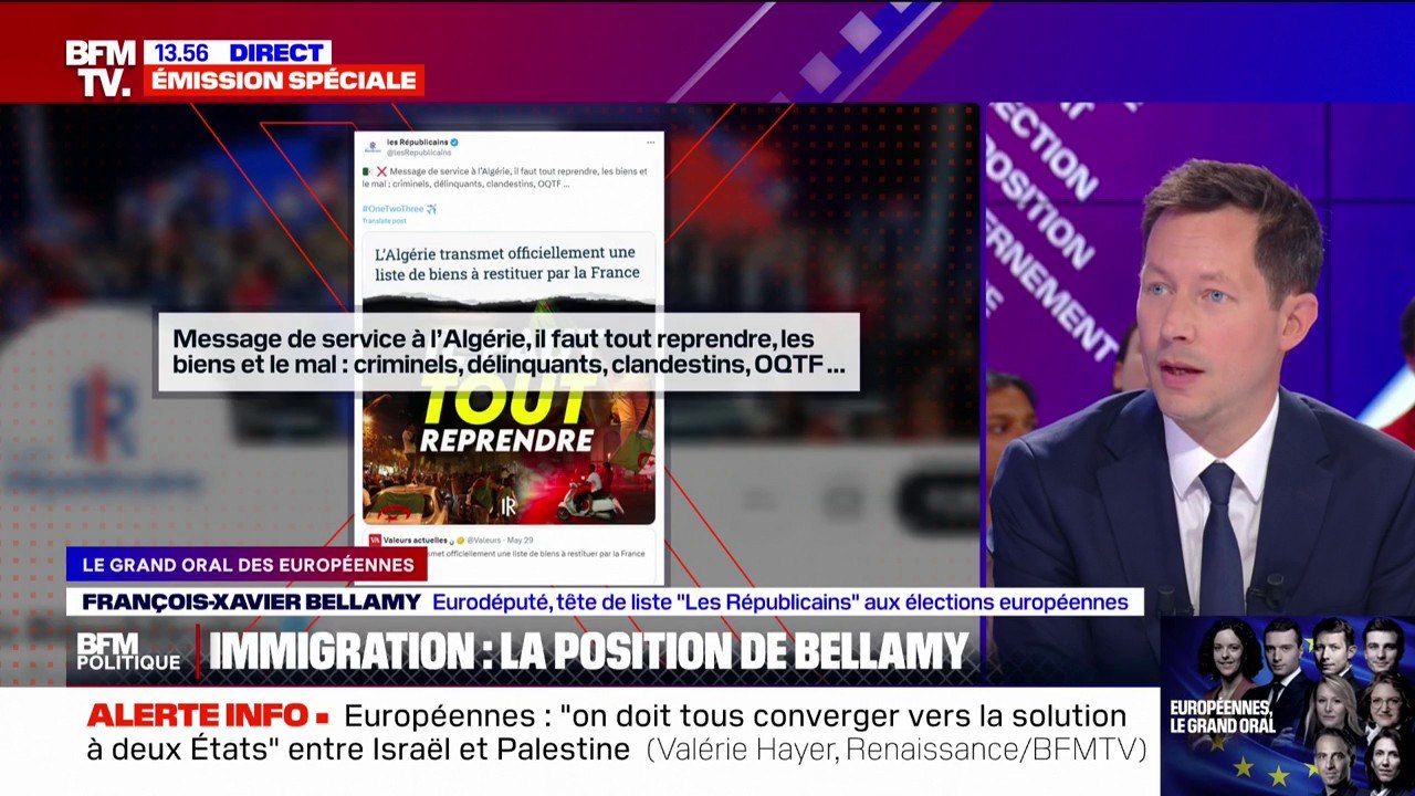 Tweet de LR sur l'Algérie: "Ce qui me choque, ce n'est pas un tweet, mais la politique de l'Algérie", réagit François-Xavier Bellamy
