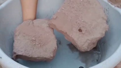 HUGE THICK SLABS Brown Clay crumble dipping in water  satisfying sound asmr