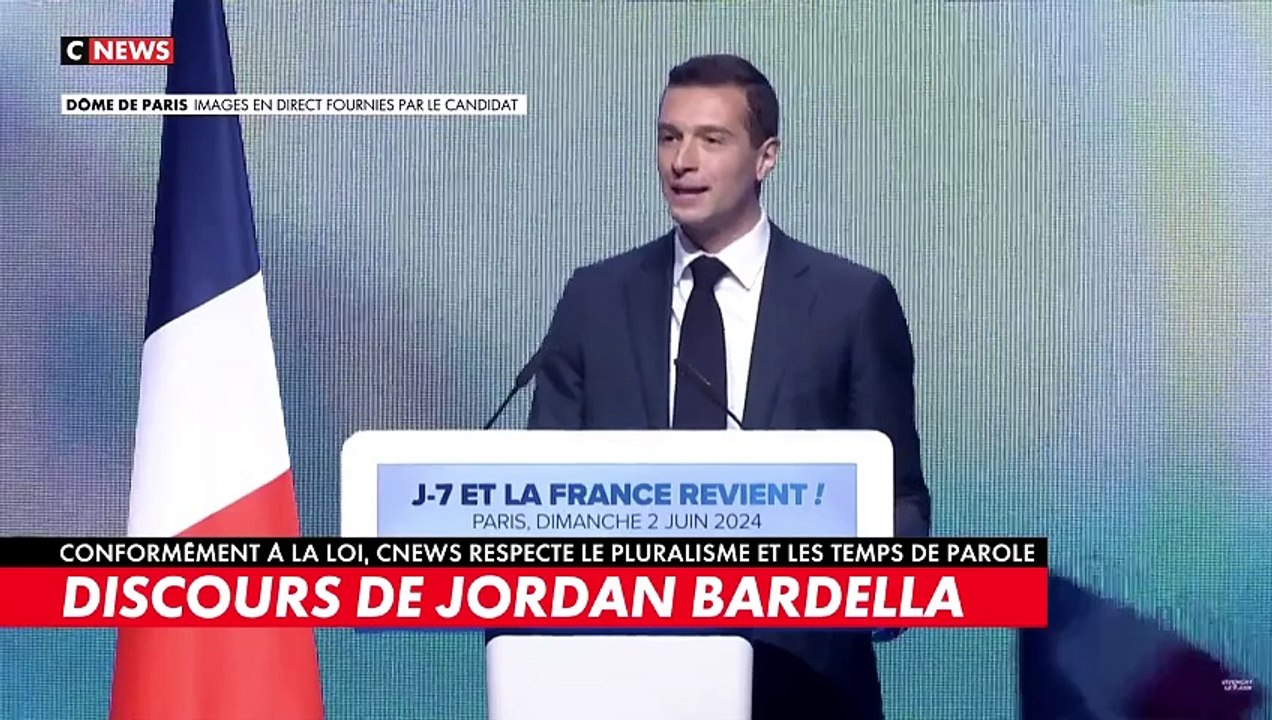 Jordan Bardella, tête de liste RN aux élections européennes, a défendu le programme de sa famille politique lors d'un discours prononcé à l'occasion de son grand meeting parisien