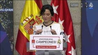 Discurso de Isabel Díaz Ayuso en la Comunidad de Madrid durante la celebración de la Champions League