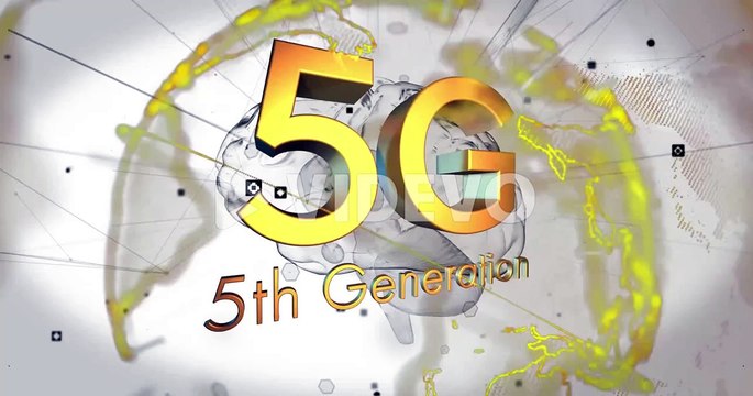 Animation of 5g 5th generation text over globe and network of connections in background
